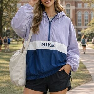 VTG Nike 90s Windbreaker Nylon Half Zip Loose Fit Jacket Purple‎ Blue - Size XL